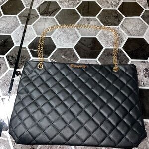 Black Quilted Bag with Gold Chain